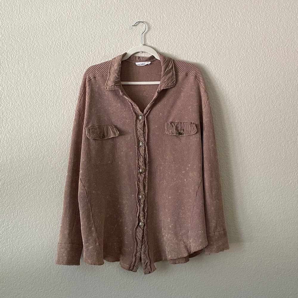 Talulah Waffle Shirt Distressed Grunge Oversized Button Up Thermal